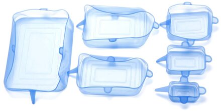 6 Stks/set Herbruikbare Kom Cover Ronde Vierkante Siliconen Deksel Stretch Zuig Voedsel Verse Houden Verse Deksels Kookgerei Keuken Gereedschap blauw