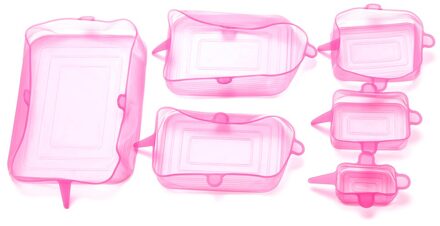 6 Stks/set Herbruikbare Kom Cover Ronde Vierkante Siliconen Deksel Stretch Zuig Voedsel Verse Houden Verse Deksels Kookgerei Keuken Gereedschap roze