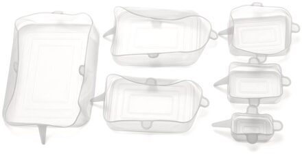 6 Stks/set Herbruikbare Kom Cover Ronde Vierkante Siliconen Deksel Stretch Zuig Voedsel Verse Houden Verse Deksels Kookgerei Keuken Gereedschap wit