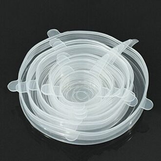 6 Stks/set Herbruikbare Silicone Voedsel Wrap Stretch Vacuüm Seal Cover Saran Wrap Keuken Organisatie Voedsel Verse Houden Verzegelde Deksels wit