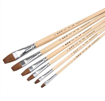 6 Stks/set Hoogwaardige Wezel Haar Borstel Schilderen Rij Borstel Platte Piek Acryl Schilderij Aquarel Pen Kunstenaar Olieverf borstels