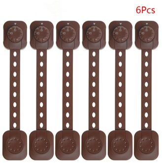 6 Stks/set Kinderen Dubbele Bescherming Veiligheidsslot Verstelbare Koelkast Ladeblokkering Baby Anti-Snuifje Handen Kast Vergrendelingen Bruin