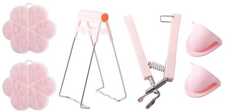6 Stks/set Kom Gebruiksvoorwerp Houder Klem Pot Clip Pan Schotel Plaat Kom Grijper Siliconen Isolatie Mat Tang Keuken Anti-Slip Tool roze
