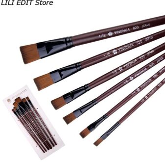 6 Stks/set Kunstenaar Nylon Olie Kwast Pen Voor Schilderij Houten Handvat Penselen Voor Acryl Schilderen Student Schoolbenodigdheden