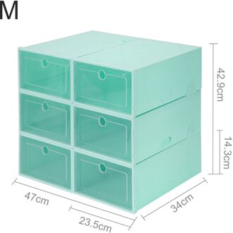 6 Stks/set Mannen Vrouwen Schoenenrek Opslag Bakken Drawers Transparant Plastic Schoenendoos Vouwen Combinatie Flip Cover Opbergdoos A0 groen M
