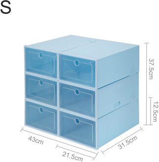 6 Stks/set Mannen Vrouwen Schoenenrek Opslag Bakken Drawers Transparant Plastic Schoenendoos Vouwen Combinatie Flip Cover Opbergdoos A3 blauw S