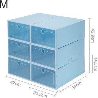 6 Stks/set Mannen Vrouwen Schoenenrek Opslag Bakken Drawers Transparant Plastic Schoenendoos Vouwen Combinatie Flip Cover Opbergdoos A4 blauw M