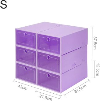 6 Stks/set Mannen Vrouwen Schoenenrek Opslag Bakken Drawers Transparant Plastic Schoenendoos Vouwen Combinatie Flip Cover Opbergdoos A5 paars S