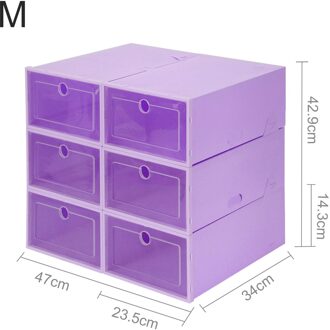 6 Stks/set Mannen Vrouwen Schoenenrek Opslag Bakken Drawers Transparant Plastic Schoenendoos Vouwen Combinatie Flip Cover Opbergdoos A6 paars M