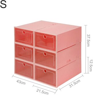 6 Stks/set Mannen Vrouwen Schoenenrek Opslag Bakken Drawers Transparant Plastic Schoenendoos Vouwen Combinatie Flip Cover Opbergdoos A7 roze S