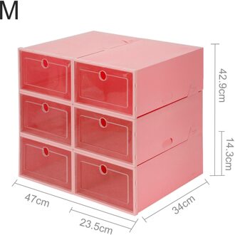 6 Stks/set Mannen Vrouwen Schoenenrek Opslag Bakken Drawers Transparant Plastic Schoenendoos Vouwen Combinatie Flip Cover Opbergdoos A8 roze M