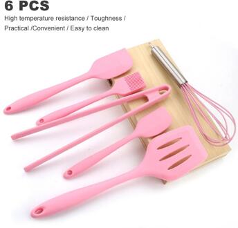 6 Stks/set Roze Of Rood Siliconen Koken Tool Sets Eiklopper Lepel Spatel Olie Borstel Keukengerei Keukengerei Sets