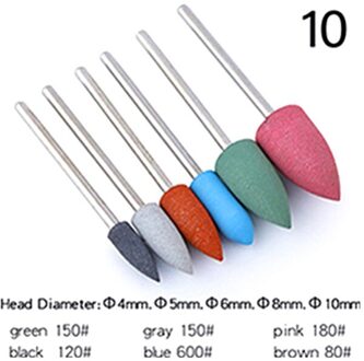 6 Stks/set Rubber Silicon Nail Boor Frees Voor Manicure Bit Flexibele Polijstmachine Machine Elektrische Nagelvijl Art Gereedschap 10