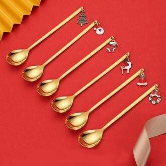 6 Stks/set Rvs Koffie Lepel Jaar Koffie Lepel Huishoudelijke Menglepel Kerstcadeaus Keuken Accessoires 6stk gouden