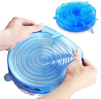 6 Stks/set Silicone Stretch Deksels Universele Silicone Voedsel Wrap Kom Pot Deksels Siliconen Cover Pan Cook Keuken Houden Verse blauw