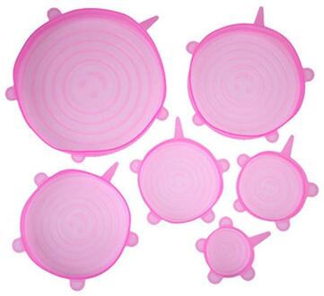 6 stks/set Silicone Stretch Deksels Universele Zuig Deksel-kom Pan Koken Pot Cover Siliconen Kom Cover Pan Deksels Keuken accessoires roze