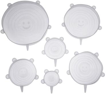 6 stks/set Silicone Stretch Deksels Universele Zuig Deksel-kom Pan Koken Pot Cover Siliconen Kom Cover Pan Deksels Keuken accessoires transparant