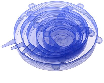 6 Stks/set Silicone Stretch Universele Deksels Voedsel Fruit Wrap Kom Pot Siliconen Deksels Cover Pan Koken Keuken Gereedschap Gadgets blauw