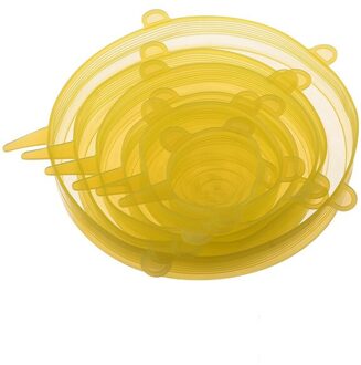 6 Stks/set Silicone Stretch Universele Deksels Voedsel Fruit Wrap Kom Pot Siliconen Deksels Cover Pan Koken Keuken Gereedschap Gadgets geel