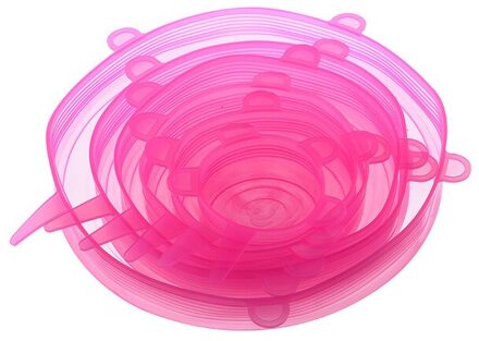 6 Stks/set Silicone Stretch Universele Deksels Voedsel Fruit Wrap Kom Pot Siliconen Deksels Cover Pan Koken Keuken Gereedschap Gadgets rood