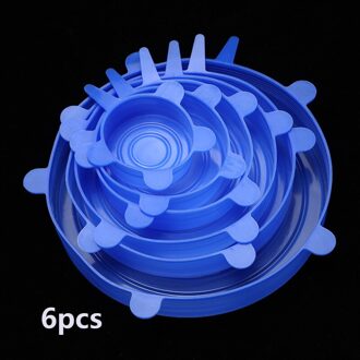 6 Stks/set Siliconen Kom Covers Voor Keuken Universele Voedsel Verse Deksel Cap Herbruikbare Kookgerei Stretch Deksels Accessoires 6stk blauw