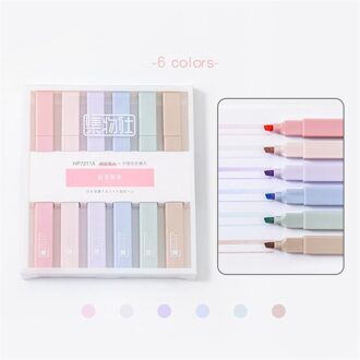 6 Stks/set Soft Tip Markeerstift Licht Kleur Kawaii Markeerstift Diy Fotoalbum Journal Fluorescerende Pen Student Briefpapier