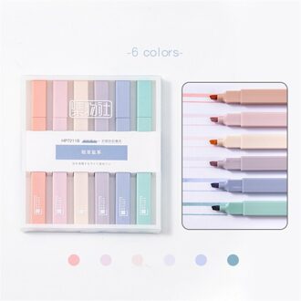 6 Stks/set Soft Tip Markeerstift Licht Kleur Kawaii Markeerstift Diy Fotoalbum Journal Fluorescerende Pen Student Briefpapier
