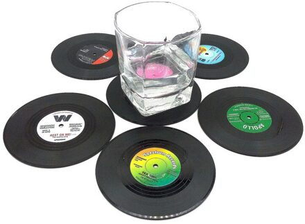 6 Stks/set Thuis Tafel Cup Mat Decor Koffie Drink Placemat Spinning Retro Vinyl Cd Record Drankjes Onderzetters Multifunctionele