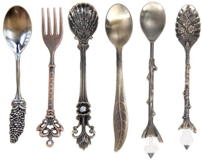 6 Stks/set Vintage Lepels Vork Koninklijke Stijl Metalen Gesneden Mini Koffie Lepels Keuken Accessoires Fruit Prikkers Dessert Vork
