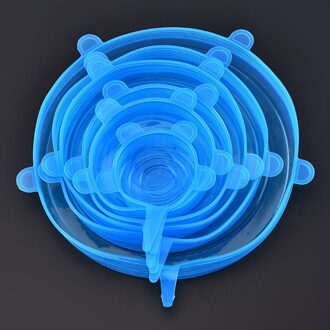 6 Stks/set Voedsel Siliconen Cover Cap Universal Siliconen Deksels Voor Kookgerei Kom Herbruikbare Stretch Deksels Keuken Accessoires Blauw