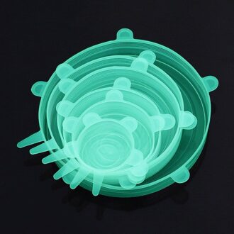 6 Stks/set Voedsel Siliconen Cover Cap Universal Siliconen Deksels Voor Kookgerei Kom Herbruikbare Stretch Deksels Keuken Accessoires groen