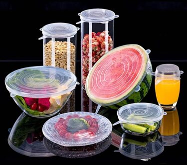 6 Stks/set Voedsel Siliconen Cover Cap Universal Siliconen Deksels Voor Kookgerei Kom Herbruikbare Stretch Deksels Keuken Accessoires wit