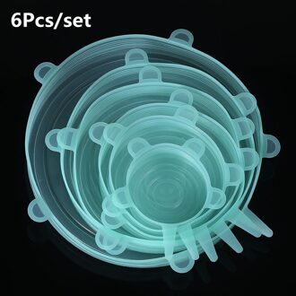 6 Stks/set Voedsel Siliconen Verse Cover Silicone Stretch Deksels Keuken Herbruikbare Afdichting Deksel Kom Deksel Deksel Voedsel Wrap Keuken Accessoires 1 reeks groen