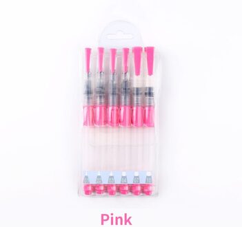6 stks/set Water Kleur Kwast Set Punt/Platte Tip Grote Capaciteit Water Borstel Soft Schilderen Borstel Voor Schilderen art Supplies roze
