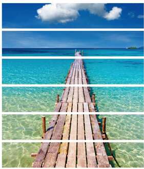 6 Stks/set Zelfklevende 3d Trappen Stickers Seaside Pier Houten Brug Landschap Stickers Thuis Trap Decoratie