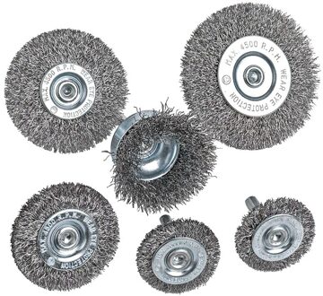 6 Stuk Draad Wiel Cup Borstel Set 0.0118In Grof Crimped Steel 1/4In Ronde Schacht Voor Boor