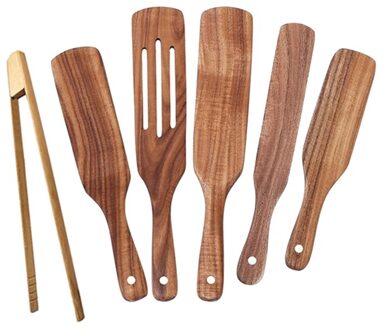 6 Stuk Kookgerei Set Natuurlijke Teak Keuken Houten Kookgerei Set Spatel Ingelaste Spatel