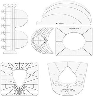 6 Stuk Quilten Template Naaimachine Heerser Quilten Sjabloon Heerser Inclusief Spiraal, Arc, Clam Shell, eenvoudige Cirkel