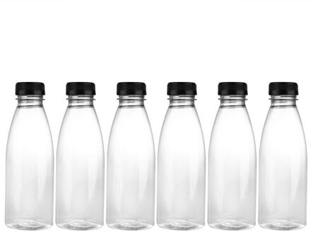 6 Stuks 500Ml Lege Drank Fles Huisdier Duidelijk Opslag Containers Plastic Sap Fles Met Deksels (Willekeurige Kleur caps)