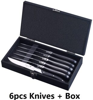 6 Stuks 8.7 "Laguiole Stijl Steak Mes Roestvrij Staal Zwarte Houten Handgrepen Diner Messen Bestek Bestek Set Westerse Bruiloft 6stk knives in doos