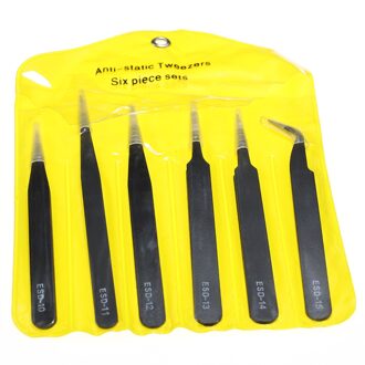 6 Stuks Anti-Statische Esd Roestvrijstalen Pincet Onderhoud Gereedschap Industriële Precisie Gebogen Rechte Pincet Reparatie Tools