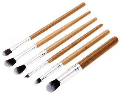 6 Stuks Bamboe Handvat Eye Make-Up Kwasten Professionele Flat Angled Borstel Pincel Maquiagem Cosmetica Make Up Kwasten Set Haarborstel