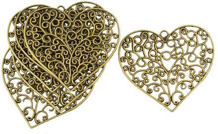 6 Stuks Big Hollow Charm Hart Hanger Diy Sieraden Maken Craft Antiek Brons