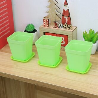 6 Stuks Dikker Bloempotten Vierkante Plantenbakken Pot Trays Potten Creatieve Kleine Vierkante Potten Voor Succulenten (Elke 3 van Kleine licht groen