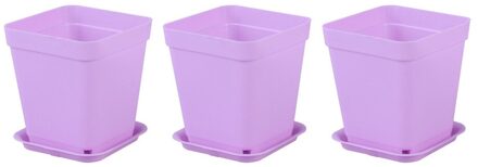 6 Stuks Dikker Bloempotten Vierkante Plantenbakken Pot Trays Potten Creatieve Kleine Vierkante Potten Voor Succulenten (Elke 3 van Kleine paars