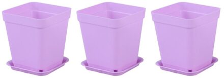 6 Stuks Dikker Bloempotten Vierkante Plantenbakken Pot Trays Potten Creatieve Kleine Vierkante Potten Voor Succulenten (Elke 3 van Kleine paars