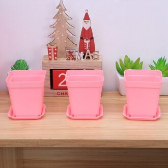 6 Stuks Dikker Bloempotten Vierkante Plantenbakken Pot Trays Potten Creatieve Kleine Vierkante Potten Voor Succulenten (Elke 3 van Kleine roze