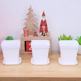 6 Stuks Dikker Bloempotten Vierkante Plantenbakken Pot Trays Potten Creatieve Kleine Vierkante Potten Voor Succulenten (Elke 3 van Kleine wit