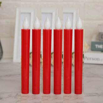 6 Stuks Flikkerende Led Taper Kaarsen Met Geel Licht, Battery Operated Electronic Aangedreven Decoratieve Kaars Licht rood nee houder