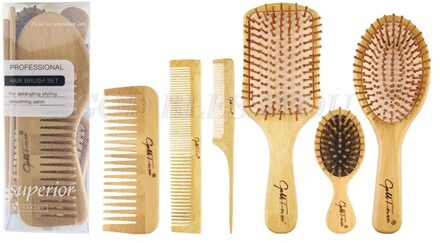6 Stuks Houten Kammen Set Gezonde Paddle Hoofdhuid Haarborstel Bamboe Kussen Hoofd Massage Borstel Haarverzorging